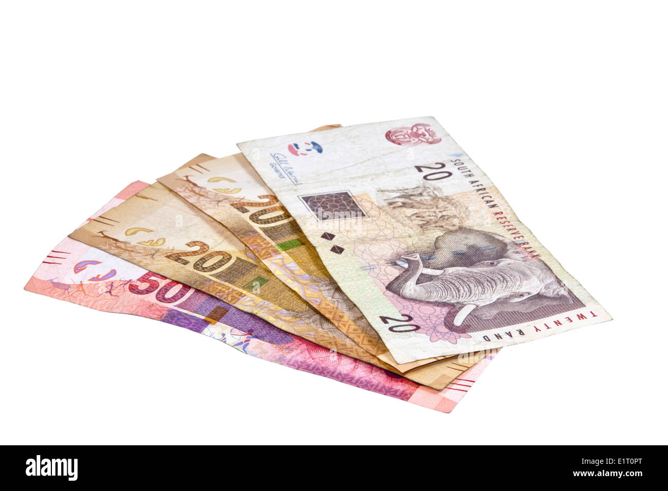 Quatre billets de banque sud-africains dans années 50 et années 20 Banque D'Images