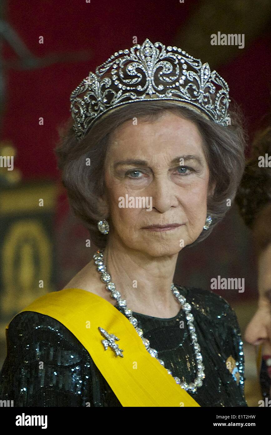 Madrid, Espagne. 9 juin, 2014. Le Roi Juan Carlos d'Espagne, la Reine Sofia d'Espagne, le Prince Felipe d'Espagne et de la princesse Letizia d'Espagne assister à un dîner de gala avec le président du Mexique Enrique Pena Nieto et Mme Angelica Rivera au palais royal le 9 juin 2014 à Madrid Crédit : Jack Abuin/ZUMAPRESS.com/Alamy Live News Banque D'Images