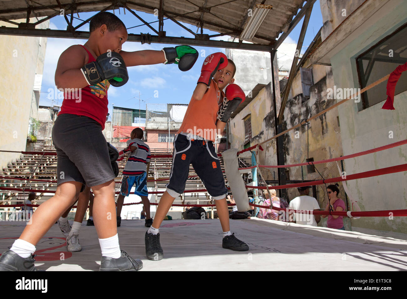 Enfants Boxe Boxe à une école à La Havane, Cuba Banque D'Images