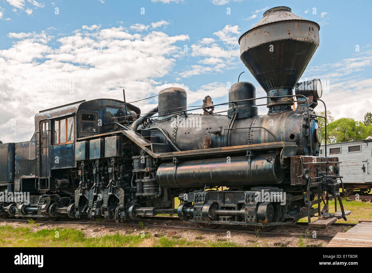 Montana, Musée historique de Fort Missoula, foresterie Aire d'interprétation, de rares Shay-type moteur utilisé pour tirer le train d'exploitation forestière Banque D'Images