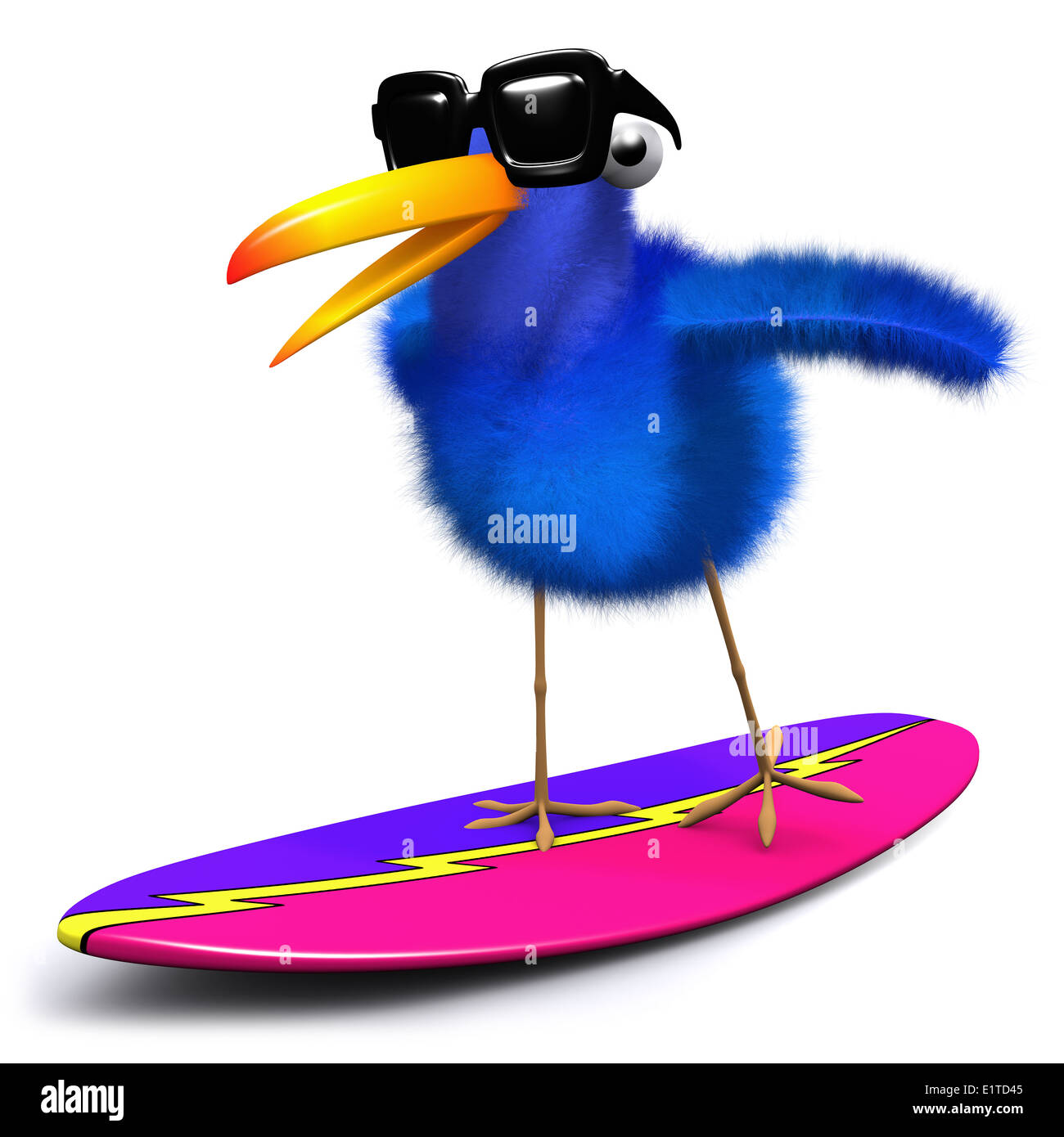 Crazy 3d'oiseau bleu surf les vagues Banque D'Images