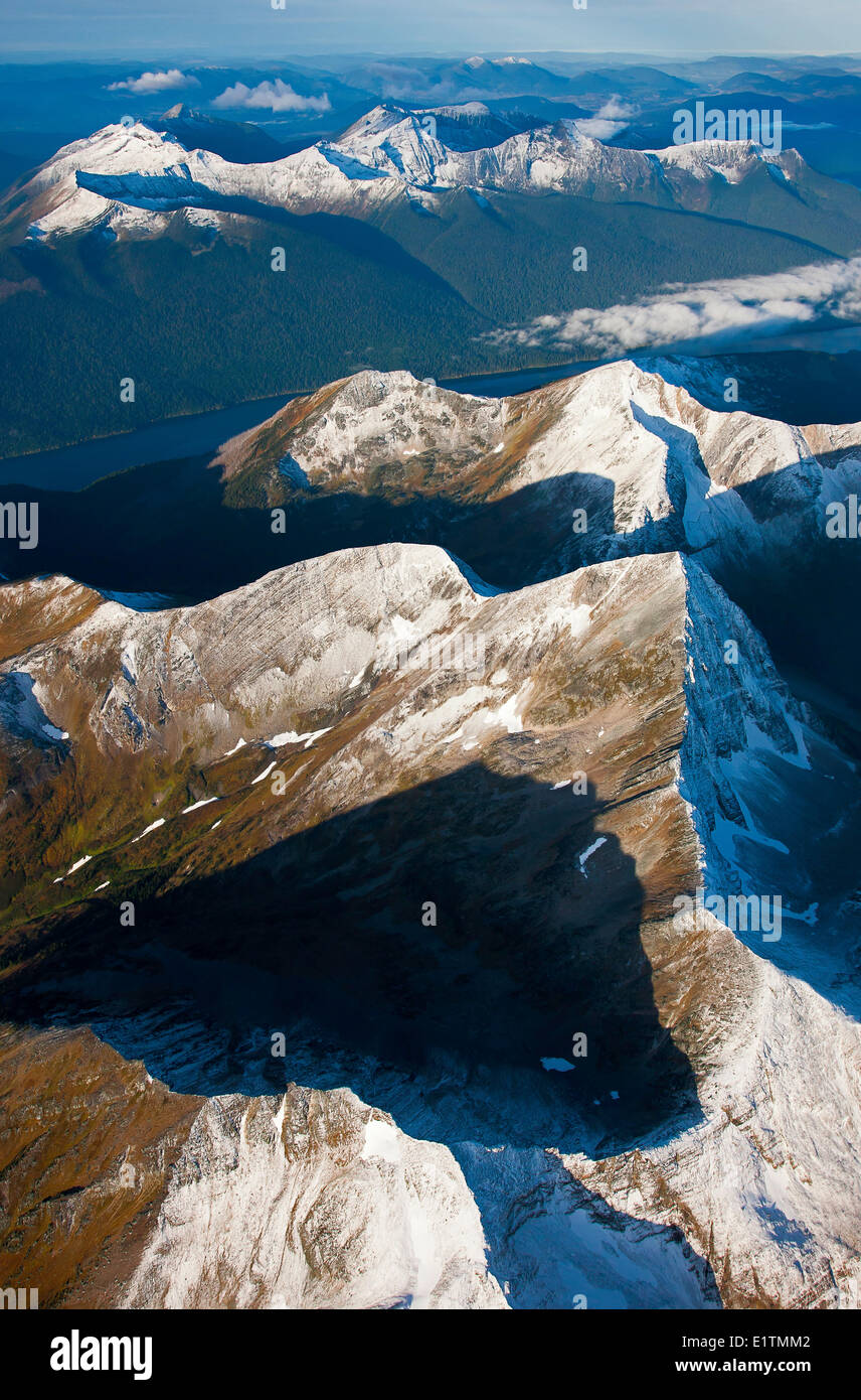 Photographie aérienne du lac Bowron, Parc, Montagnes Cariboo, en Colombie-Britannique, Canada, Banque D'Images
