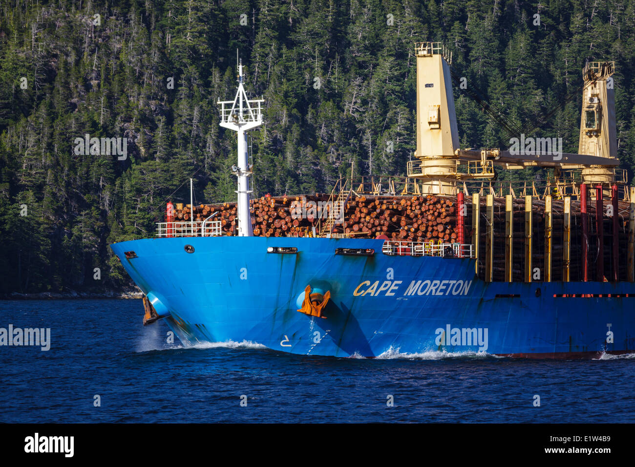 Un gigantesque navire-citerne transporte des grumes pour l'exportation de la Colombie-Britannique à l'Asie. Banque D'Images