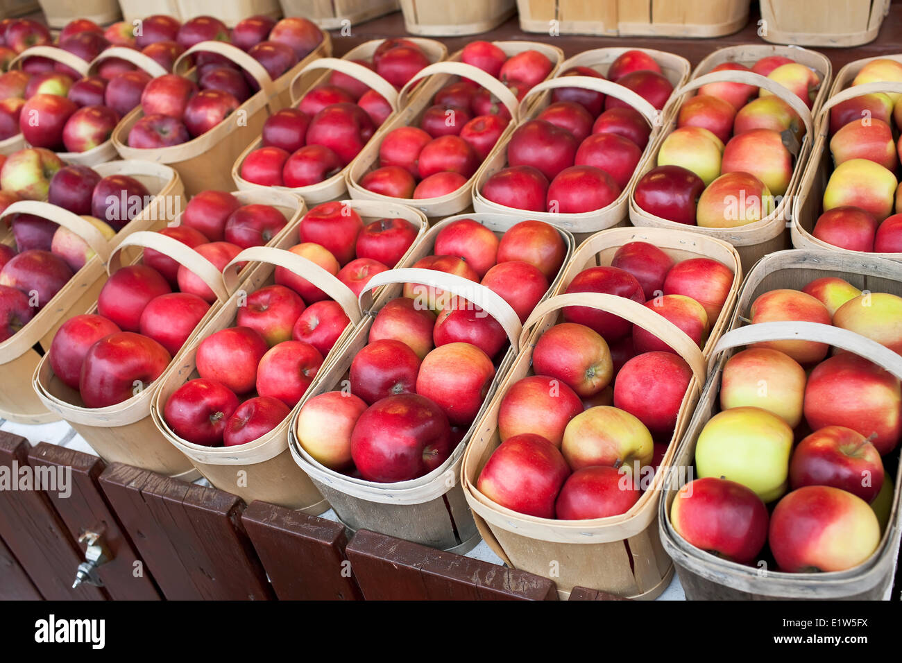 Pommes rouges dans des paniers à un marché de fermiers, Estrie, Québec, Canada Banque D'Images