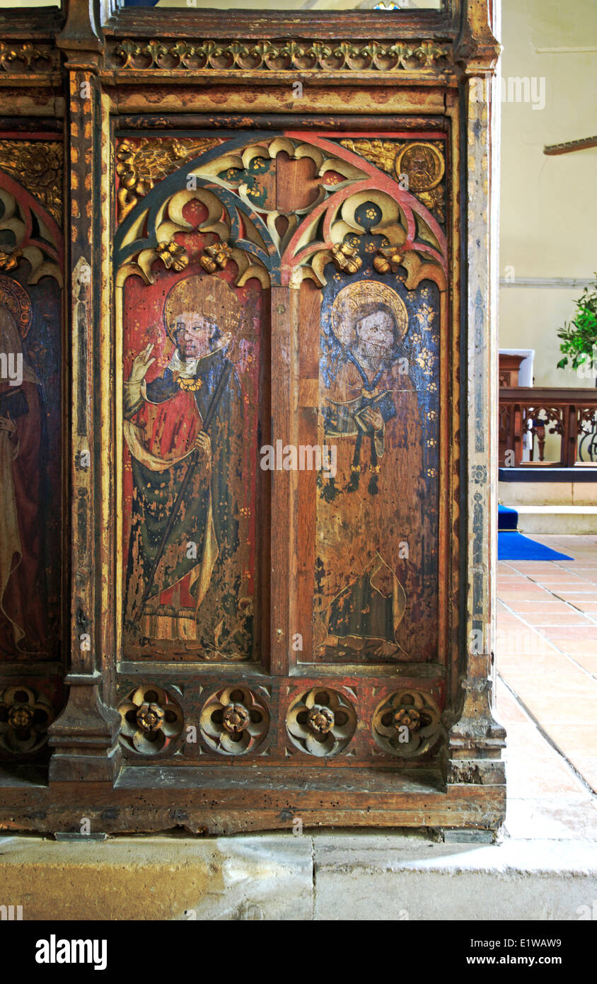 Détail de bord du jubé de l'église paroissiale de St Jean le Baptiste au Trimingham, Norfolk, Angleterre, Royaume-Uni. Banque D'Images