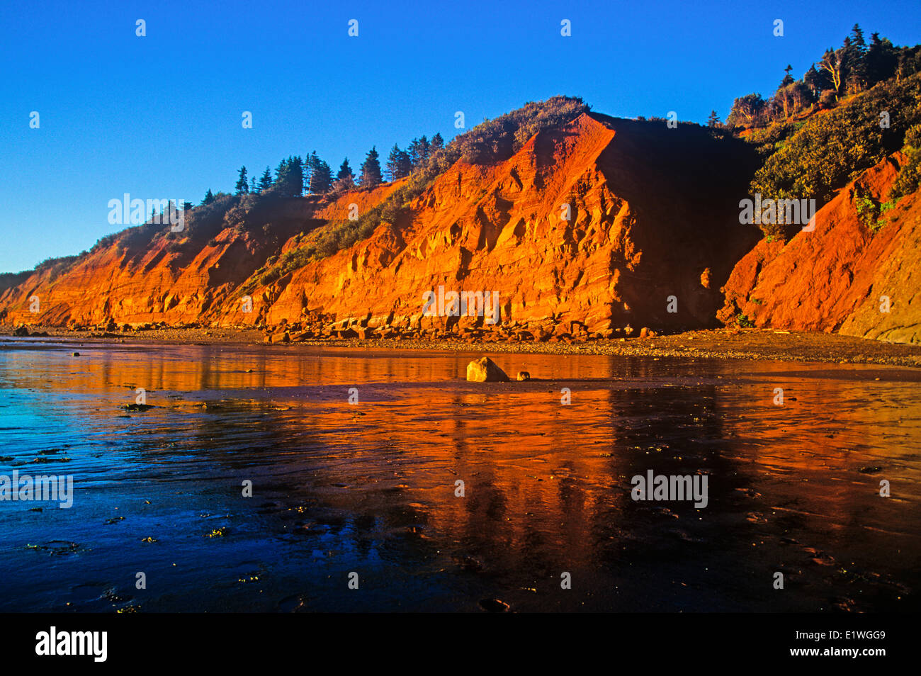 Coucher du soleil sur les falaises, le parc provincial de Five Islands, baie de Fundy, en Nouvelle-Écosse, Canada Banque D'Images