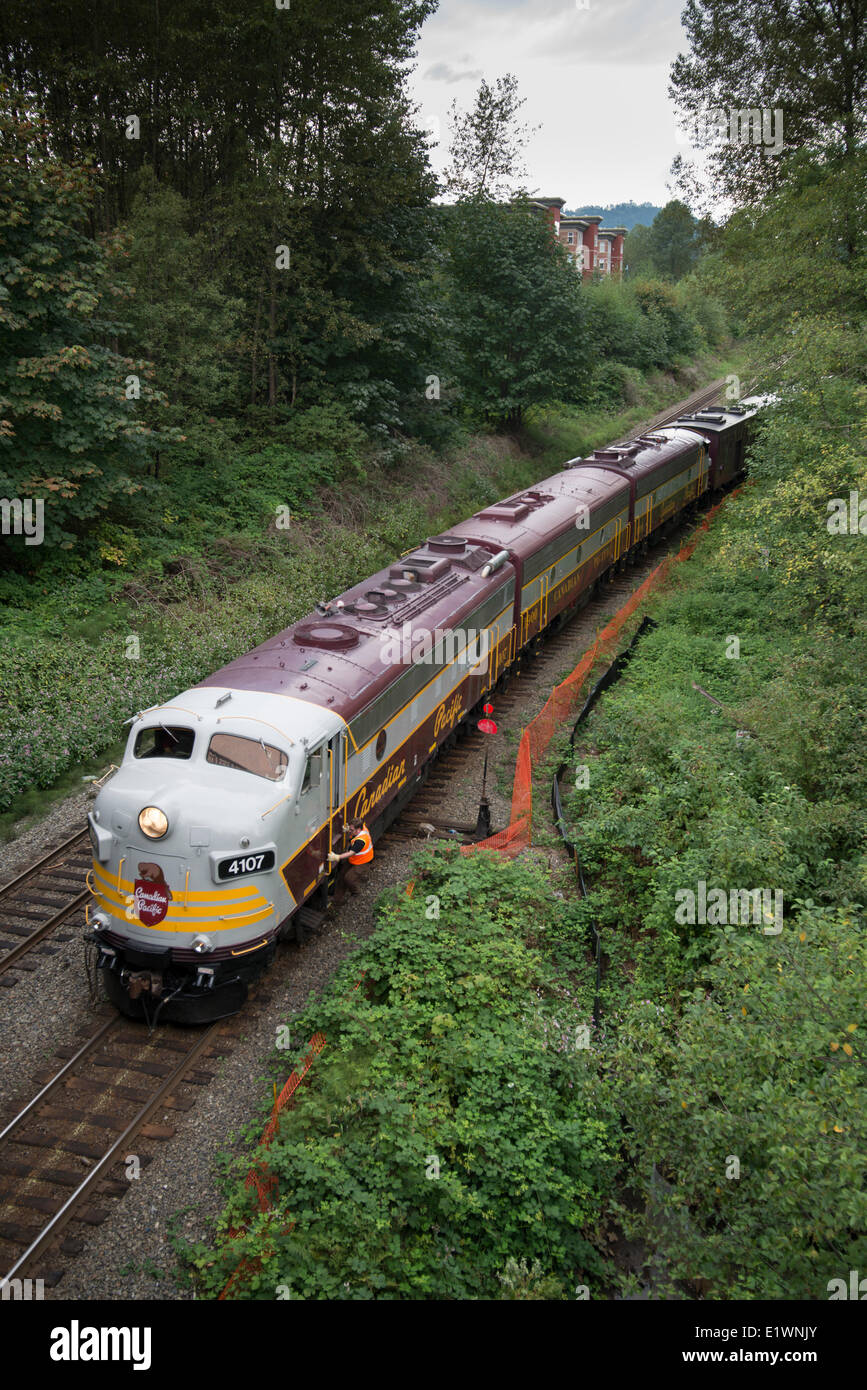Le Canadien Pacifique (CP) le train de voyageurs historique à Port Moody, en Colombie-Britannique, Canada. Banque D'Images