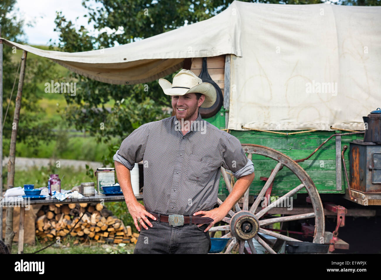 Cowboy au lieu historique national du Ranch-Bar U, Alberta, Canada Banque D'Images