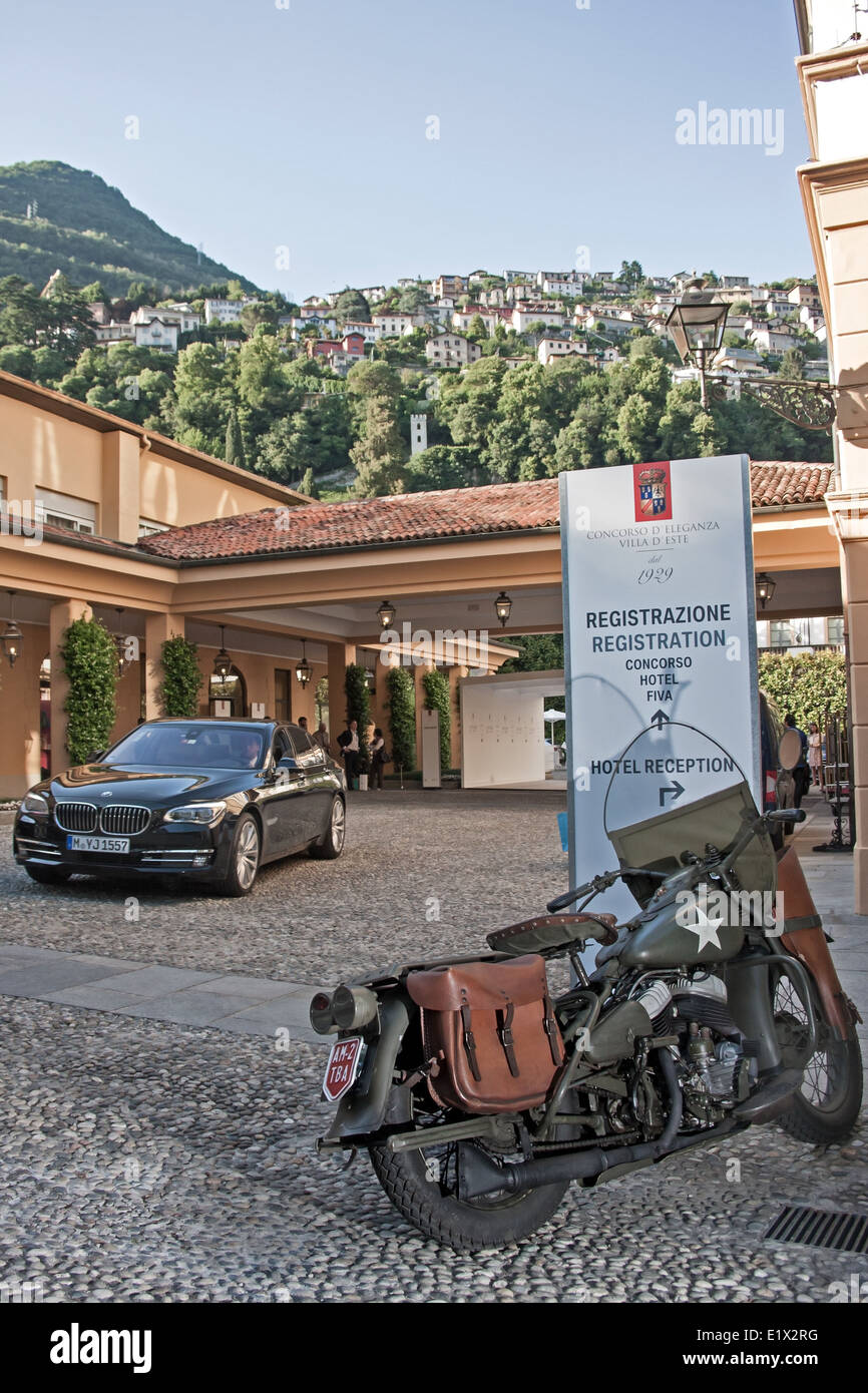 Modèle Harley-Davidson WLA 'libérateur' stationné à moto inscription pour le Concorso d'Eleganza Villa d'Este, en Italie Banque D'Images