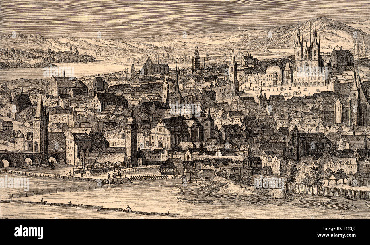 La ville de Prague vieille peinture, gravure, glyptique Banque D'Images