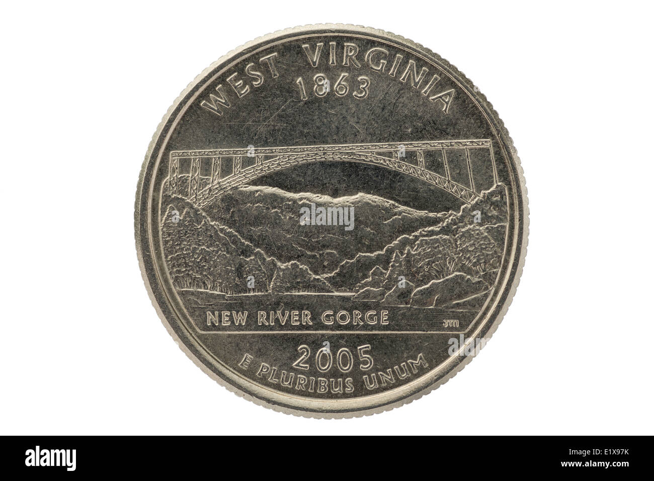 West Virginia State trimestre commémorative coin isolé sur fond blanc Banque D'Images