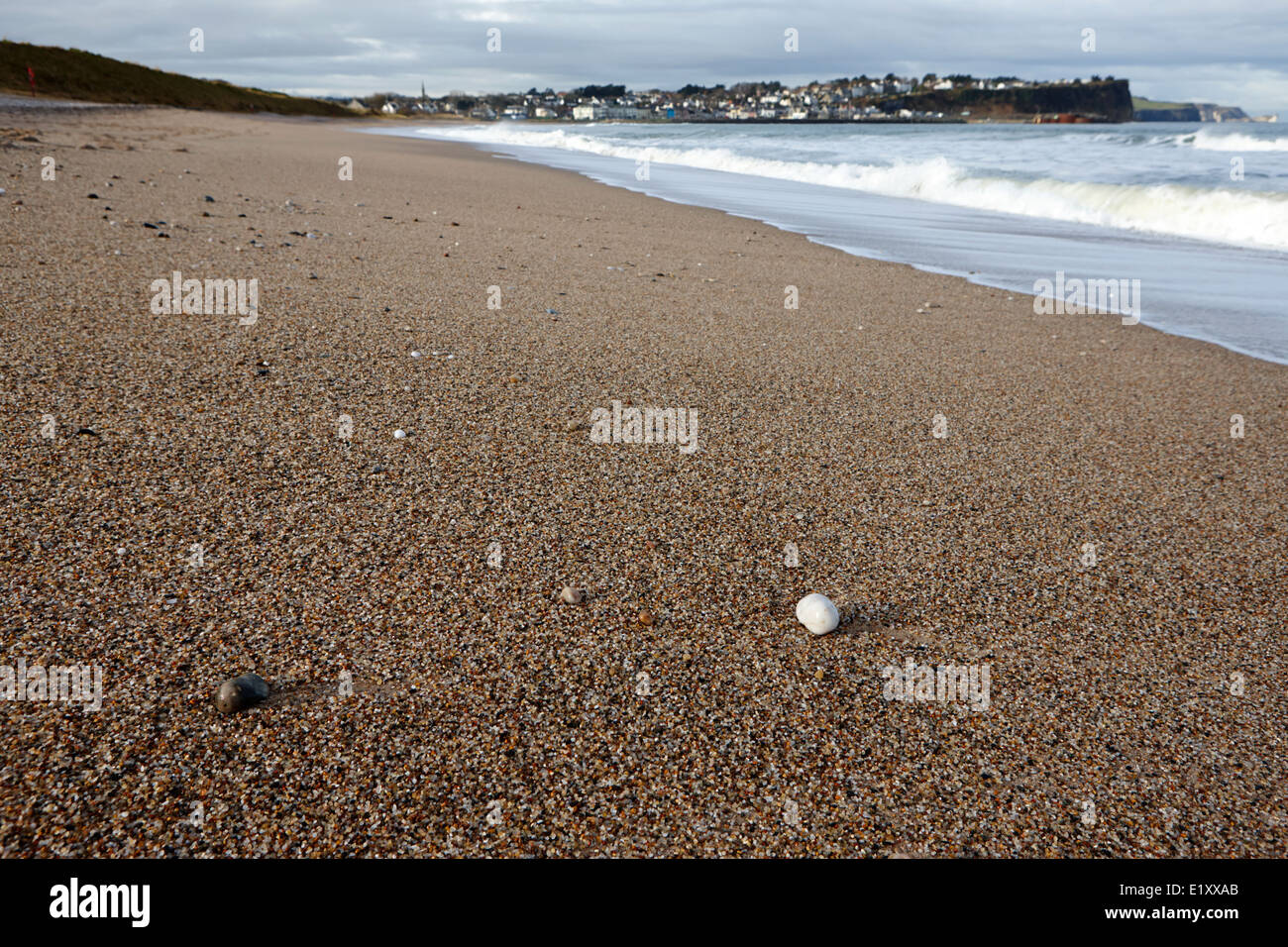 Pierres et cailloux sur ballycastle beach en hiver le comté d'Antrim en Irlande du Nord Banque D'Images