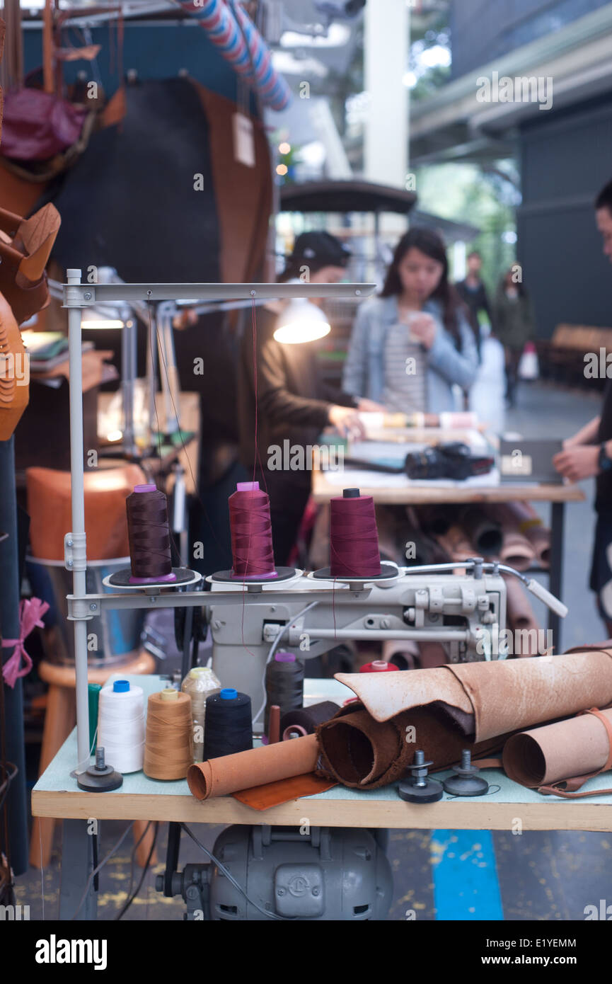 Taipei Taiwan 2014 - boutique atelier artisan cuir Banque D'Images