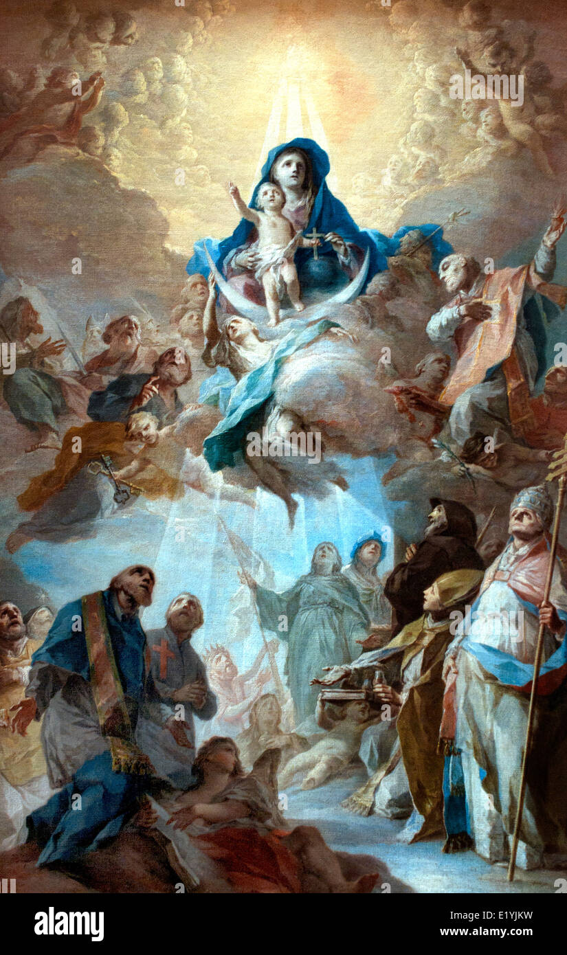 Vierge à l'enfant en gloire et Saints par Pietro Bardelinno 1728-1810 Espagnol Espagne Banque D'Images