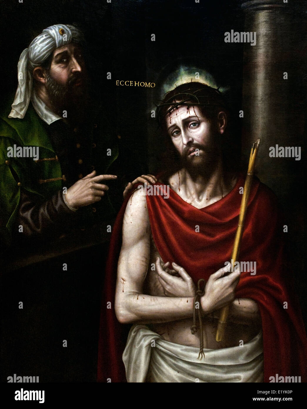 Ecce Homo avec Ponce Pilate par Nicolas Borras Falco 1530- 1610 Moyen-Âge Espagne Espagnol ( voici l'homme ) Banque D'Images
