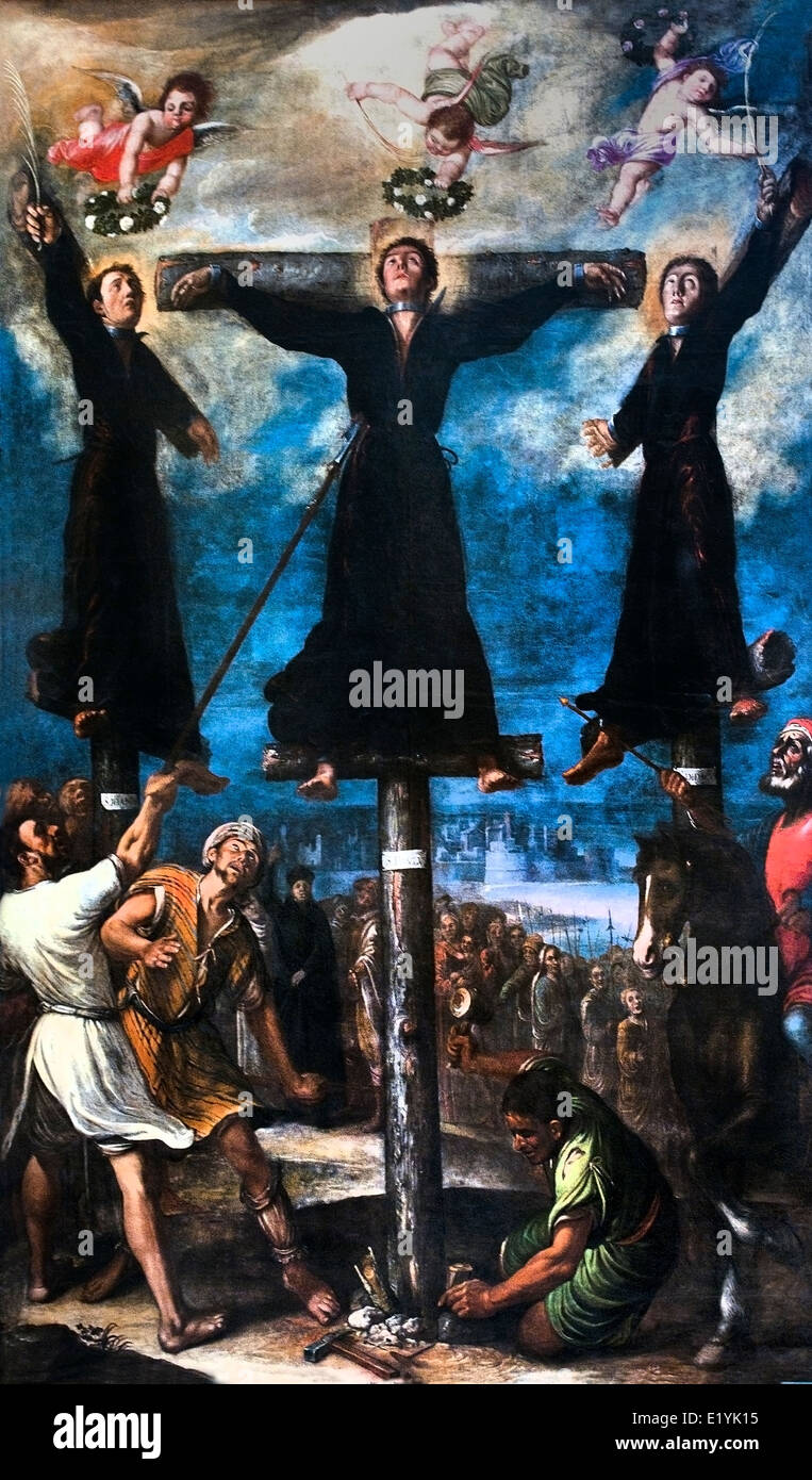 Martirio (martyre) de San Pablo,Miki,Juan Goto, Diego Kisai par Mosén Pedro Garcia Ferrer ( Cité Médiévale Moyen-âge ) Banque D'Images
