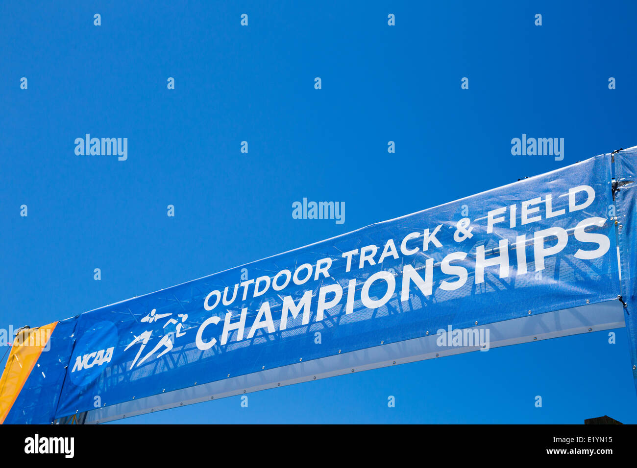Bannière pour l'entrée extérieure de la NCAA 2014 Track and Field Championships situé à Hayward Field de l'Université de l'Oregon. Banque D'Images