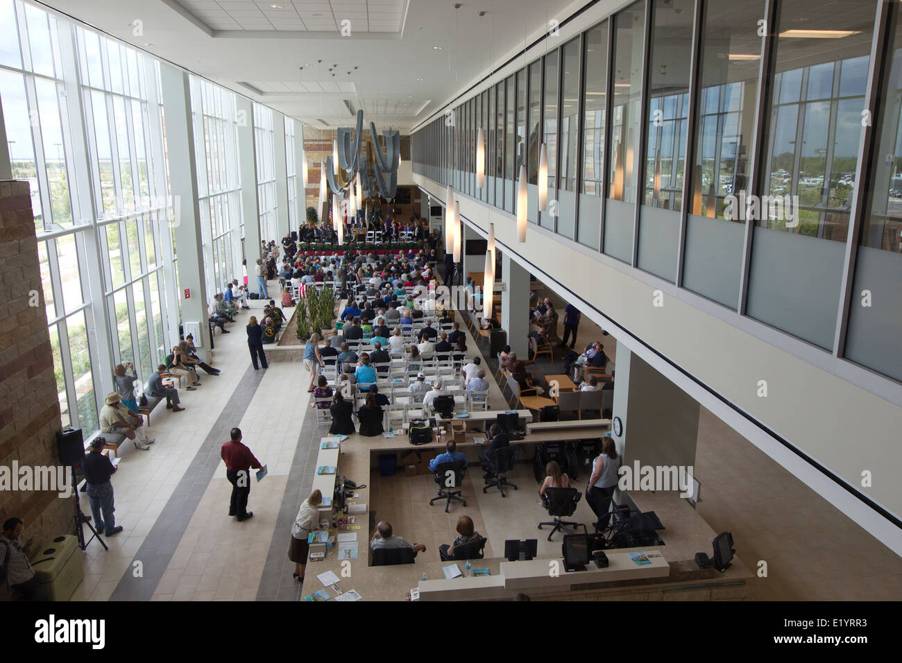 L'intérieur de l'aire d'attente d'une nouvelle clinique de l'Administration des anciens combattants va dans le sud-est de l'Austin, Texas. Banque D'Images