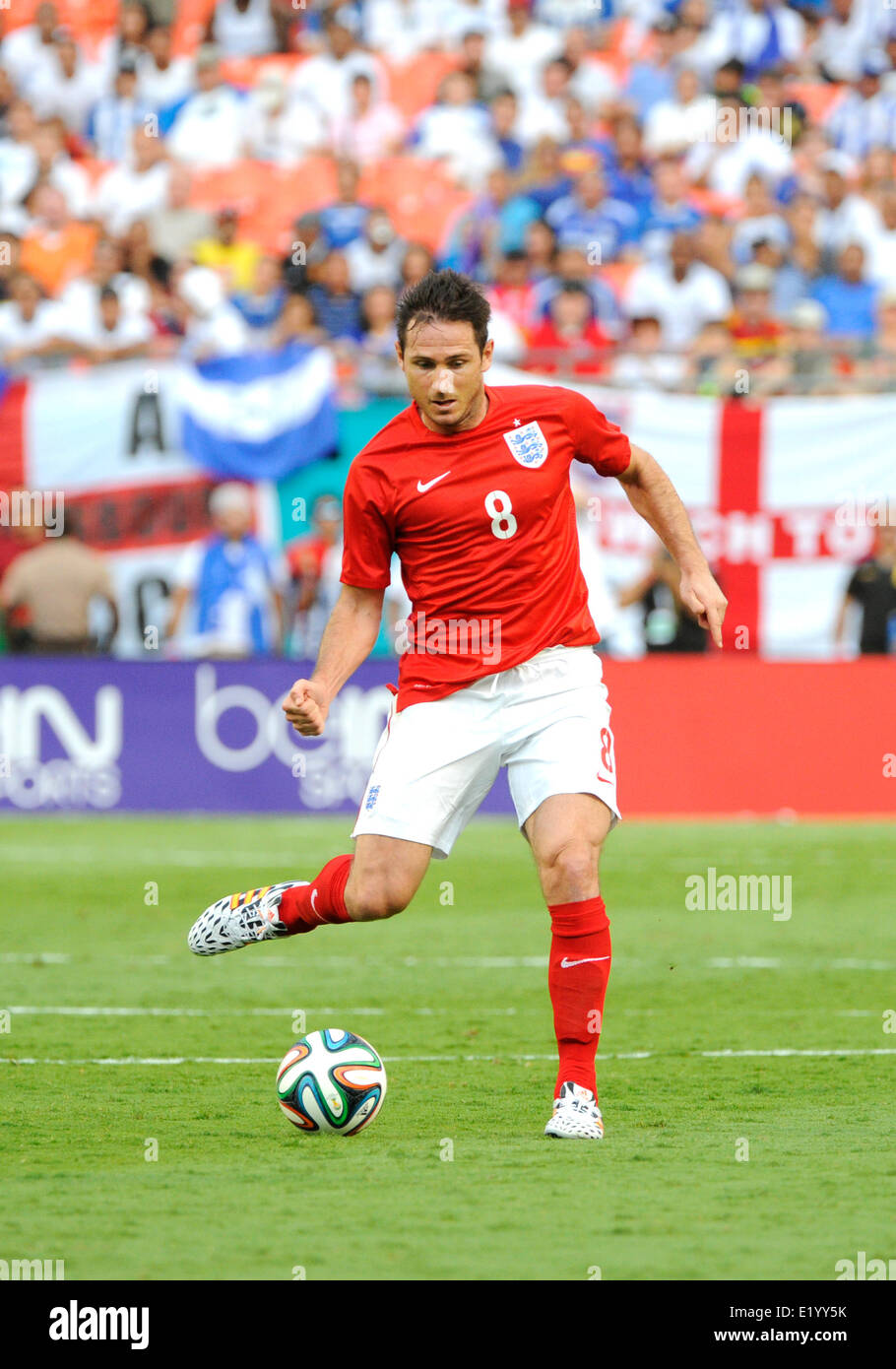 En Floride, aux États-Unis. 7 juin, 2014. Le milieu de terrain Frank Lampard Angleterre sur la balle au cours d'une coupe du monde amical international warm up match de football entre l'Angleterre et du Honduras au Sun Life Stadium de Miami Gardens, en Floride. © Plus Sport Action/Alamy Live News Banque D'Images