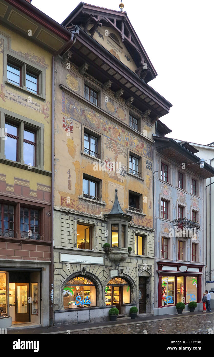 Lucerna.La place Weinmarkt, au cœur de la ville. Banque D'Images