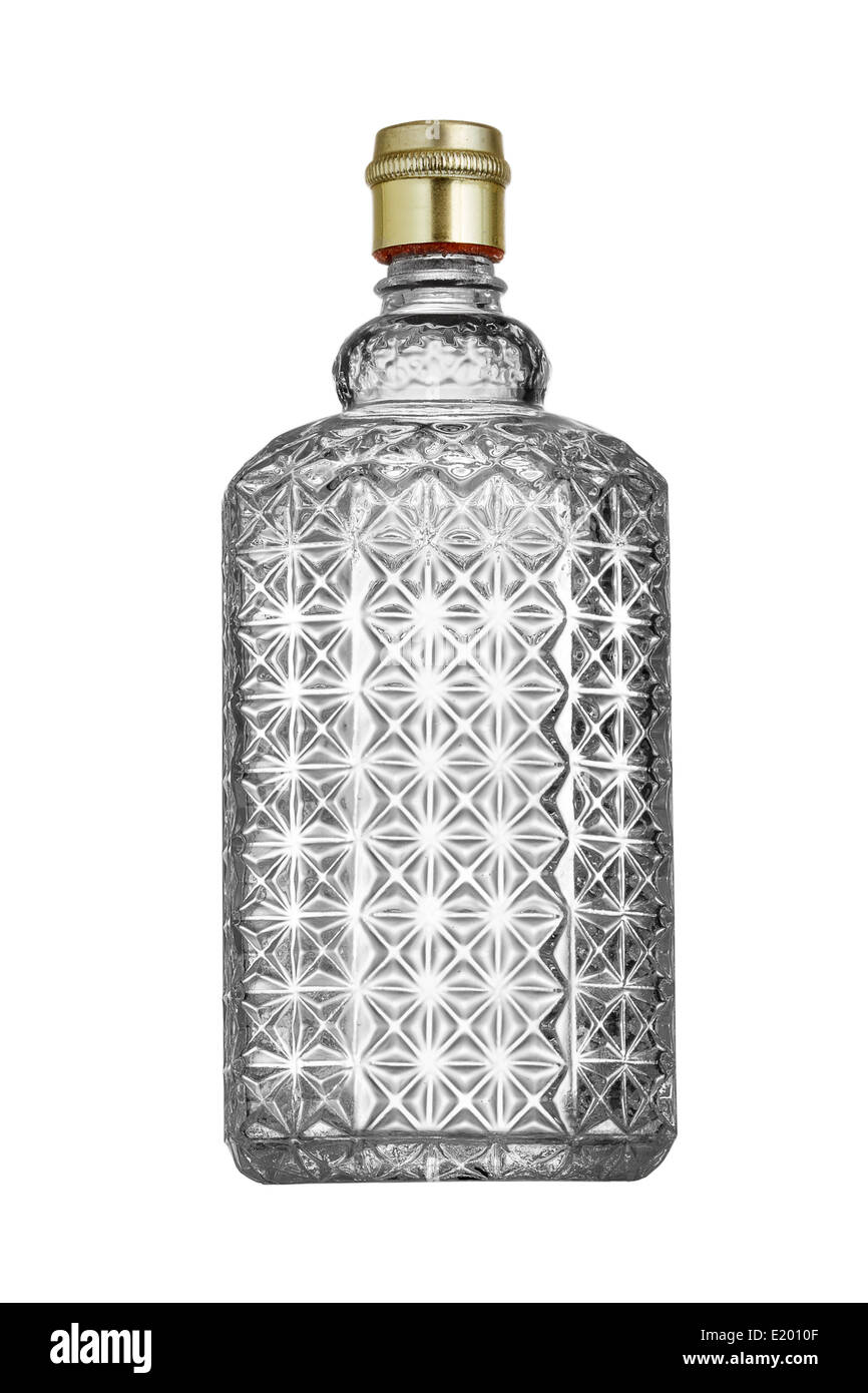 Flacon de parfum Vintage isolé sur fond blanc. Banque D'Images