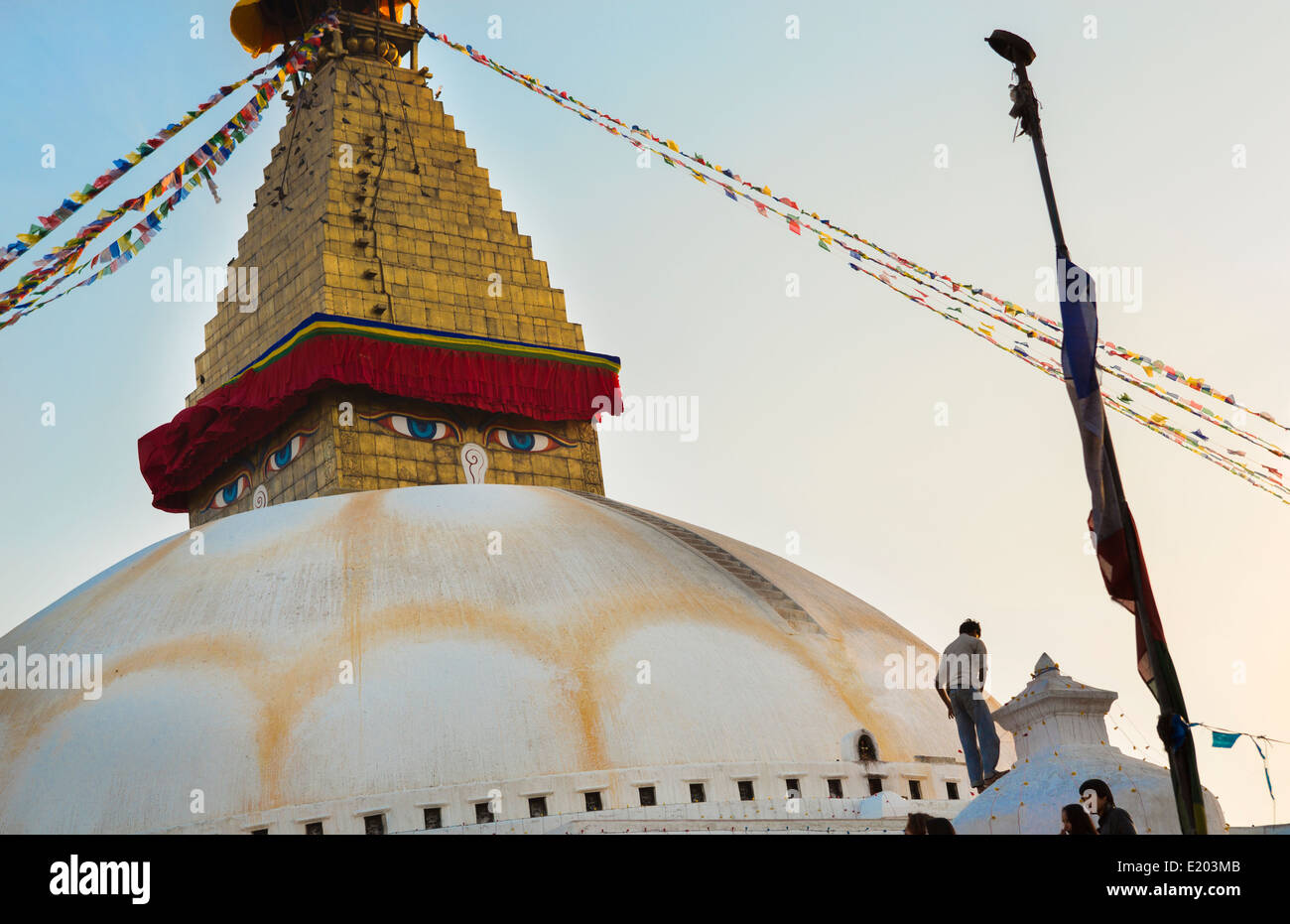 Le Népal Katmandou Stupa Boudhanath au célèbre temple religieux Banque D'Images