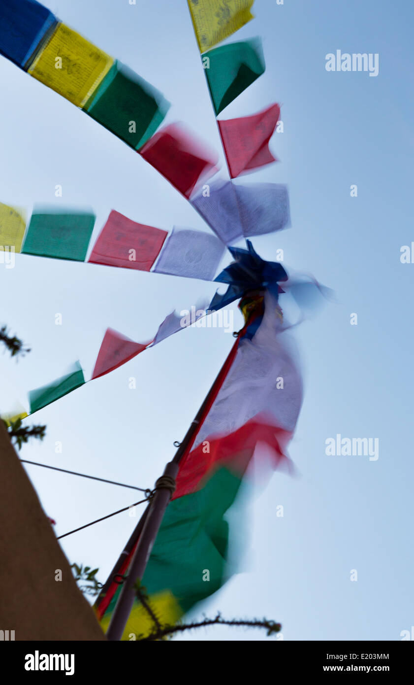 Katmandou Népal Prayer Flags drapeaux colorés Bouddhisme religieux blowing in wind Banque D'Images Katmandou Népal Prayer Flags drapeaux colorés Bouddhisme religieux blowing in wind Banque D'Images