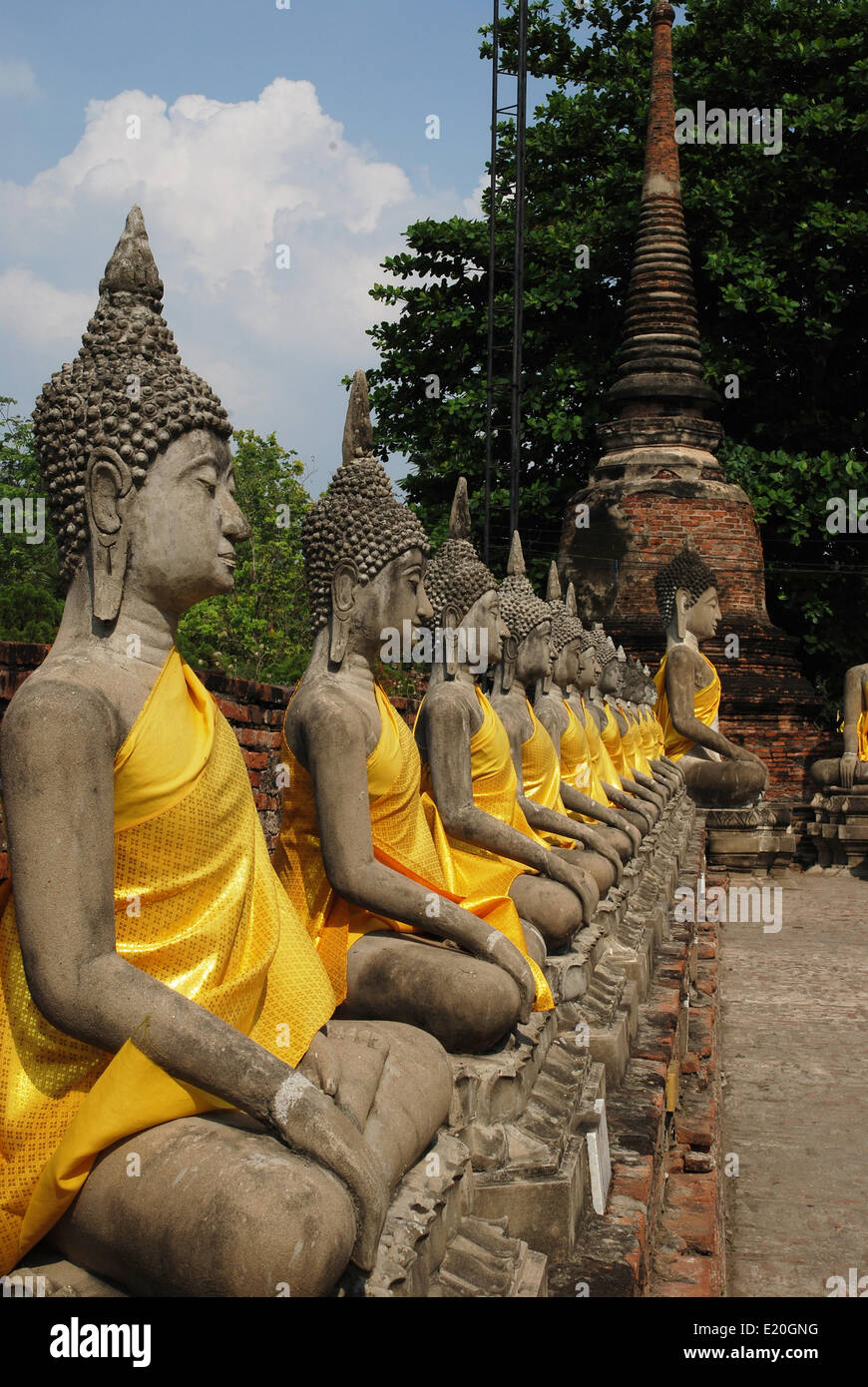 Statues de Bouddha alignés sesana ayutthaya Banque D'Images