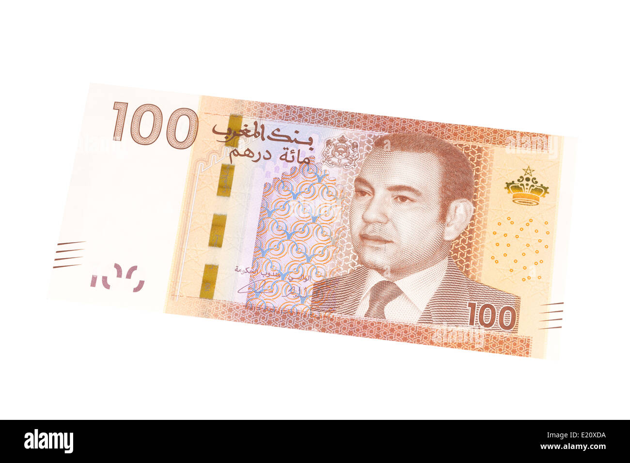 Une centaine de dirhams marocains billet sur un fond blanc Banque D'Images