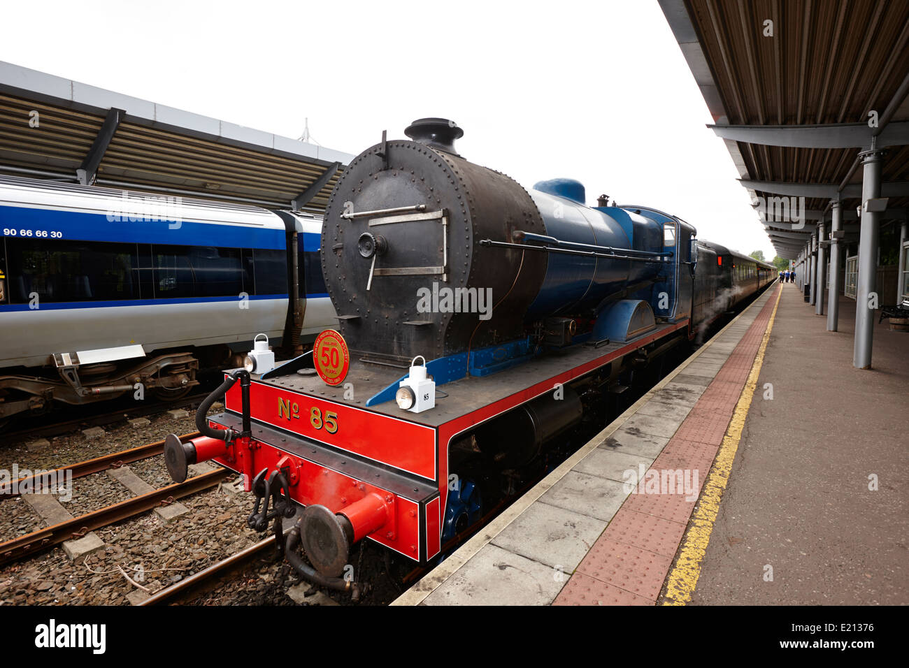 Locomotive vapeur train à la gare de Bangor Northern Ireland Banque D'Images