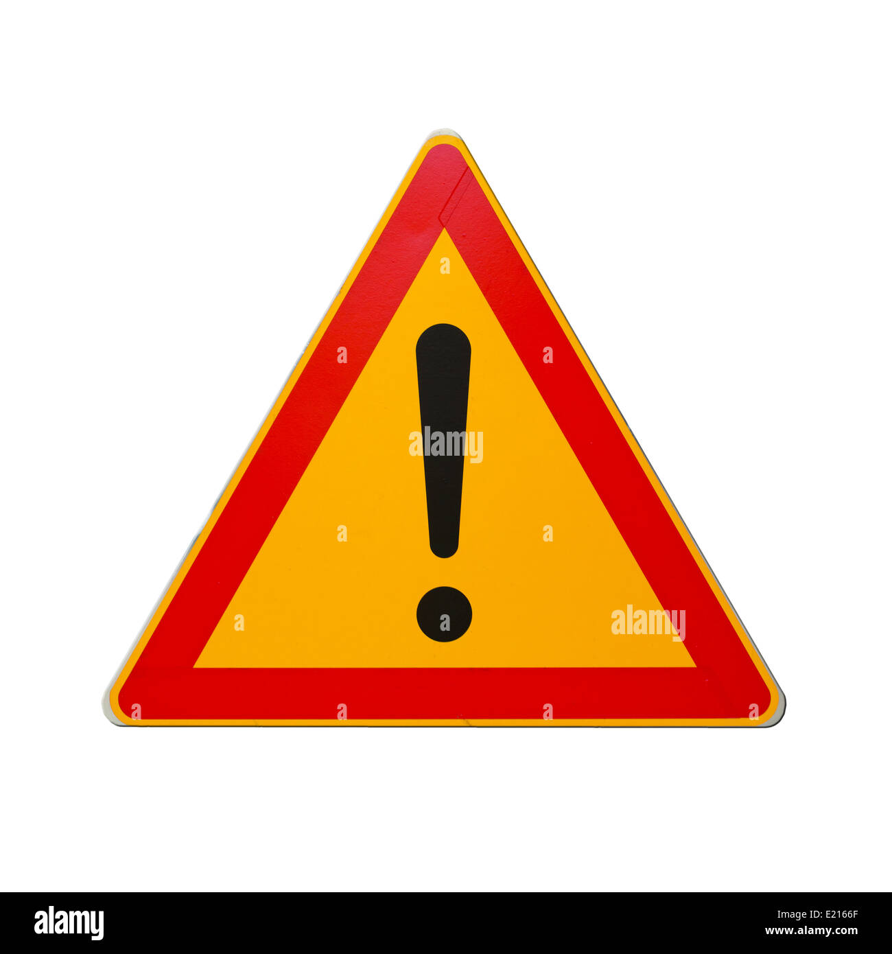 Panneau d'avertissement avec point d'exclamation isolated on white Banque D'Images