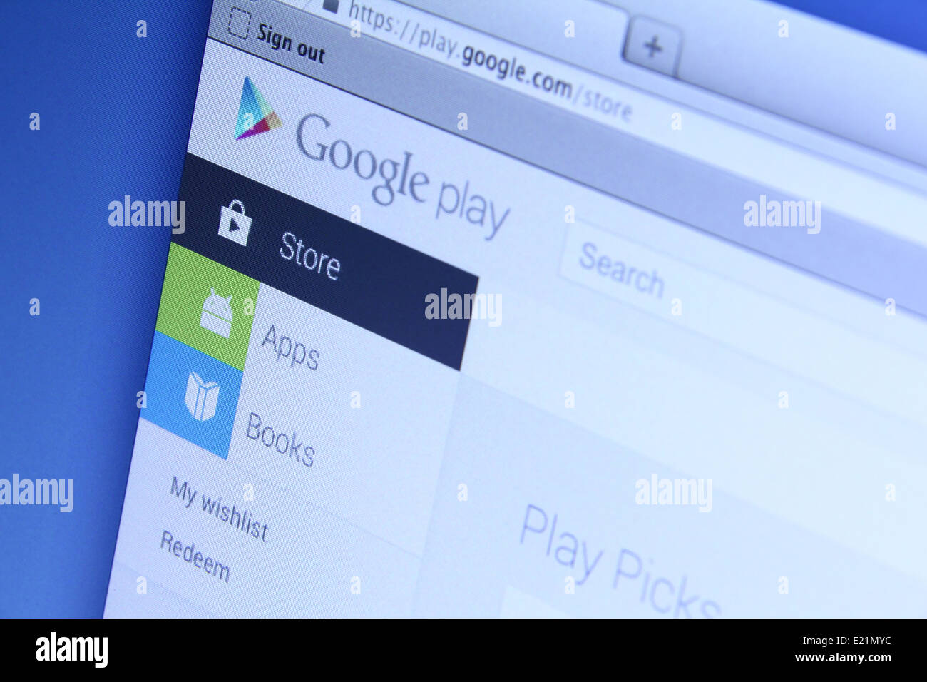 Photo de Google Play page web sur un écran de surveillance. Google Play est l'app store pour les smartphones et tablettes Android Banque D'Images