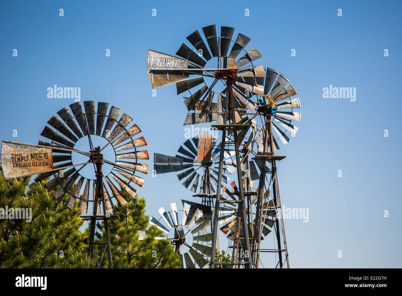Bowman, North Dakota - Vintage moulins à vent. Banque D'Images