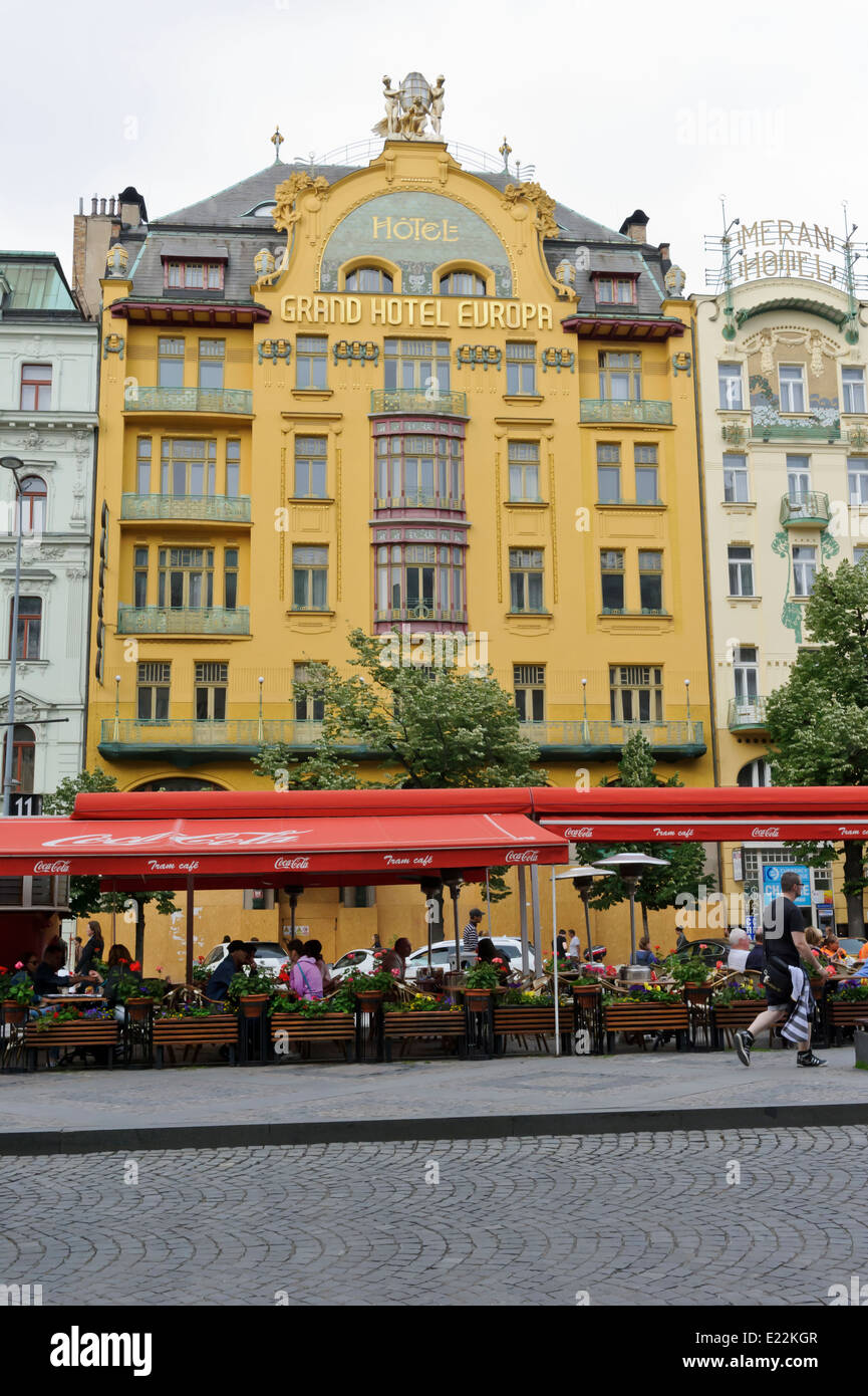 Le Grand Hotel Europa de Wenceslas Square, Prague, République tchèque. Banque D'Images