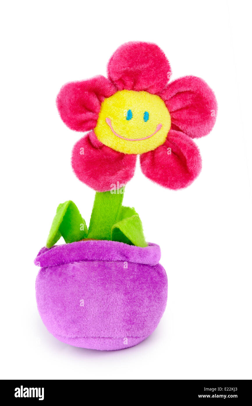 Peluche douce fleur dans le pot. Isolé sur le fond blanc. Banque D'Images