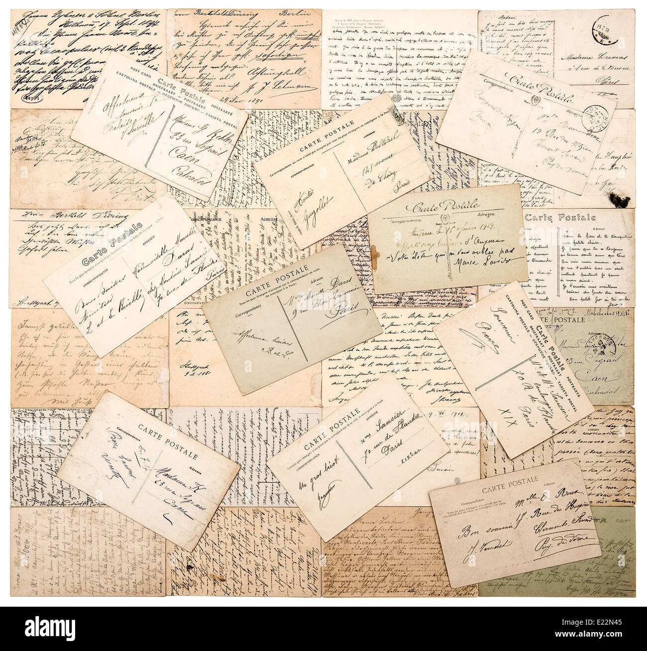 Cartes postales anciennes. ancien manuscrit undefined textes de ca. 1900. grunge background documents style rétro Banque D'Images