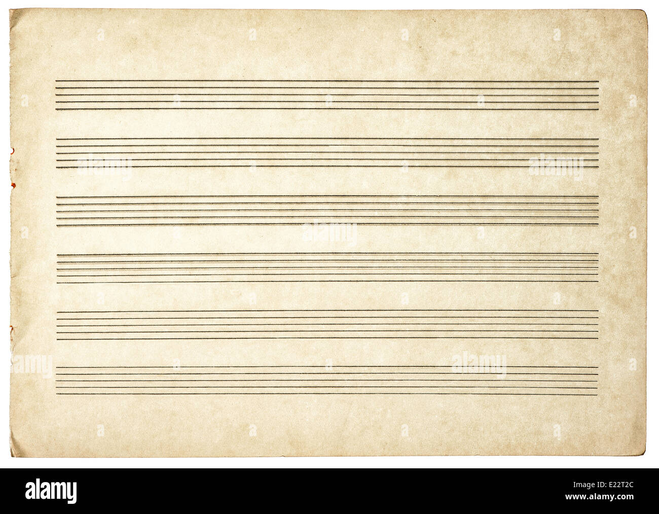 Feuille de papier vierge grungy pour des notes de musique isolé sur fond blanc Banque D'Images