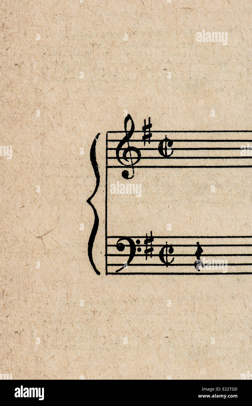 Feuille de papier antique pour les notes de musique de fond grunge. Banque D'Images