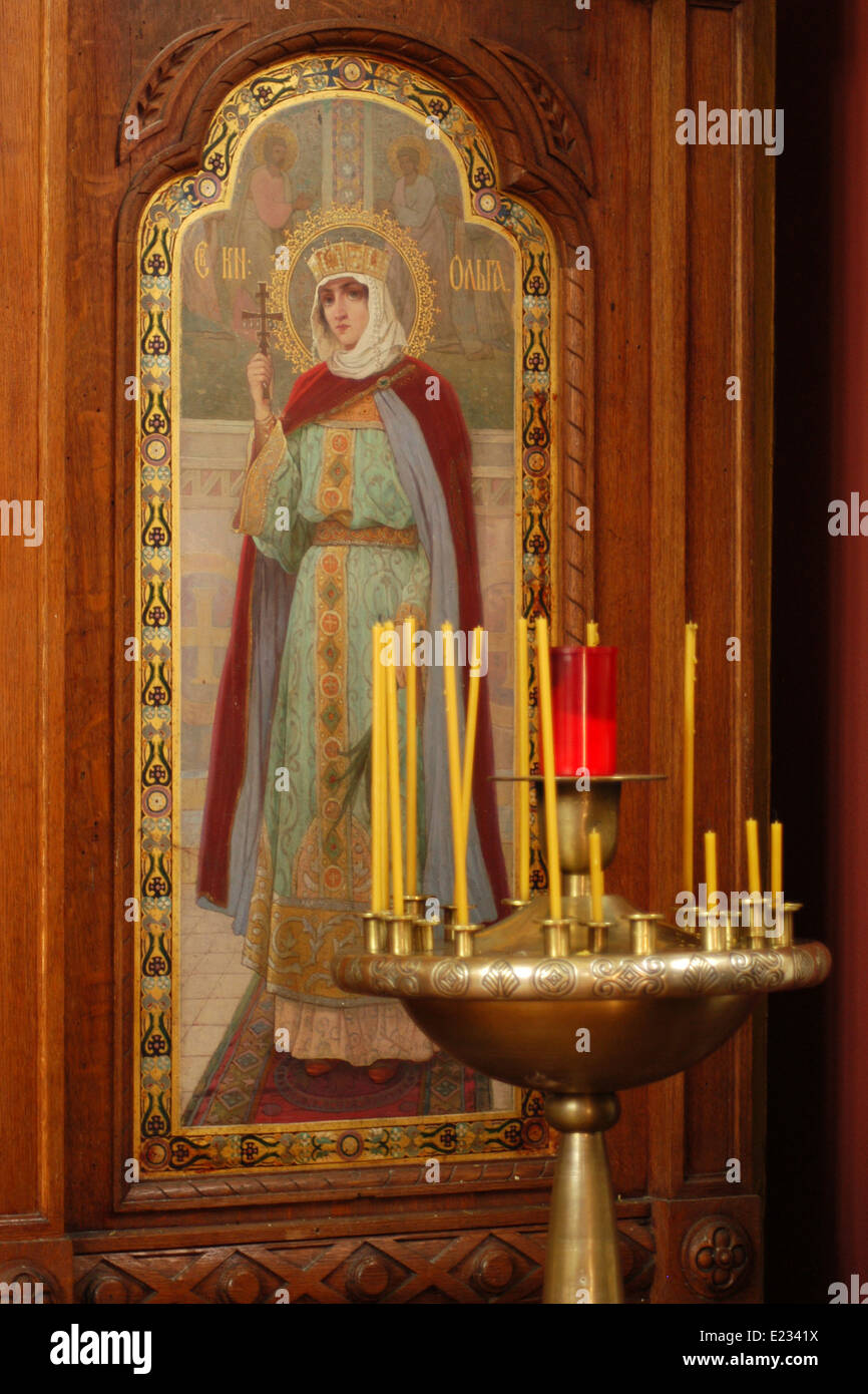 Saint Olga de Kiev. Une icône de l'iconostase de l'Église orthodoxe de Saint Olga à Frantiskovy Lazne, République tchèque. Banque D'Images