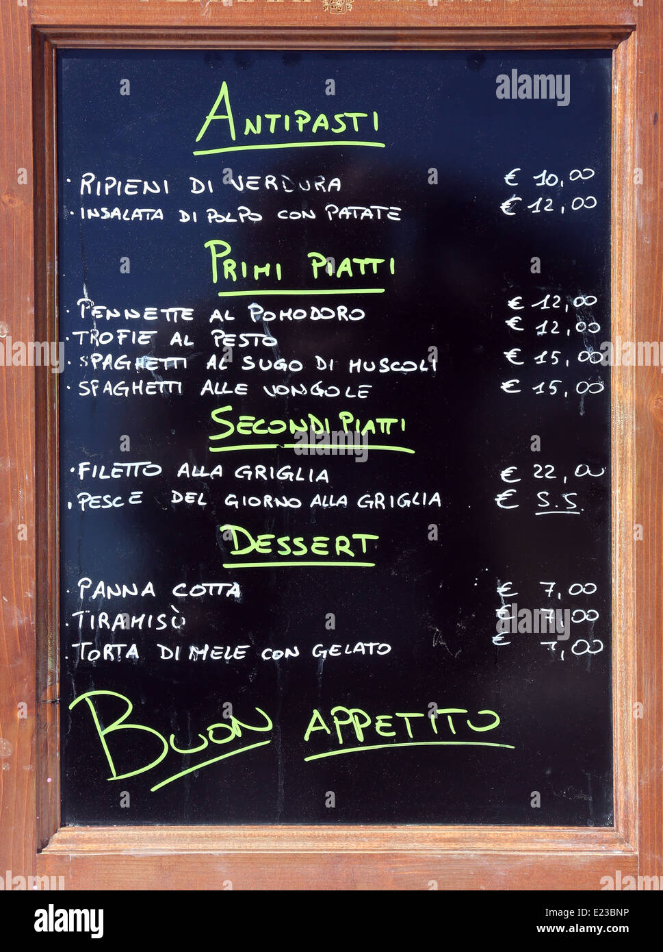 Menu d'un restaurant, Portofino, Italie Banque D'Images