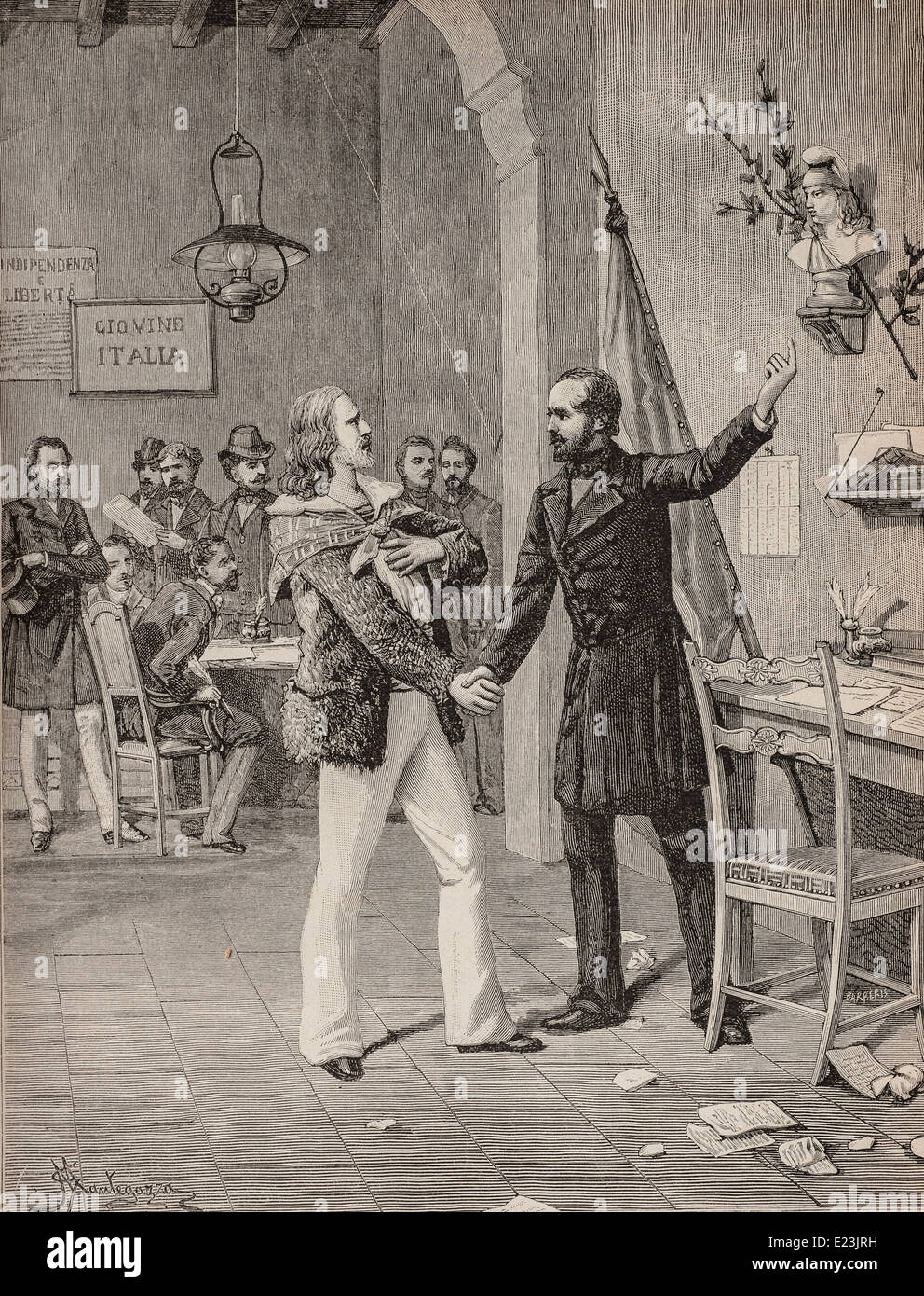 Giuseppe Mazzini du livre de Jessie W. Mario de vie de Mazzini Première réunion entre Mazzini et Garibaldi Banque D'Images