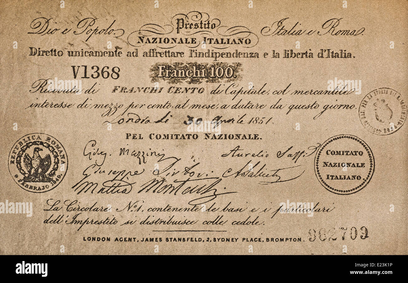 Dossier de l'Emprunt National Italien, Rome Musée du Risorgimento Banque D'Images