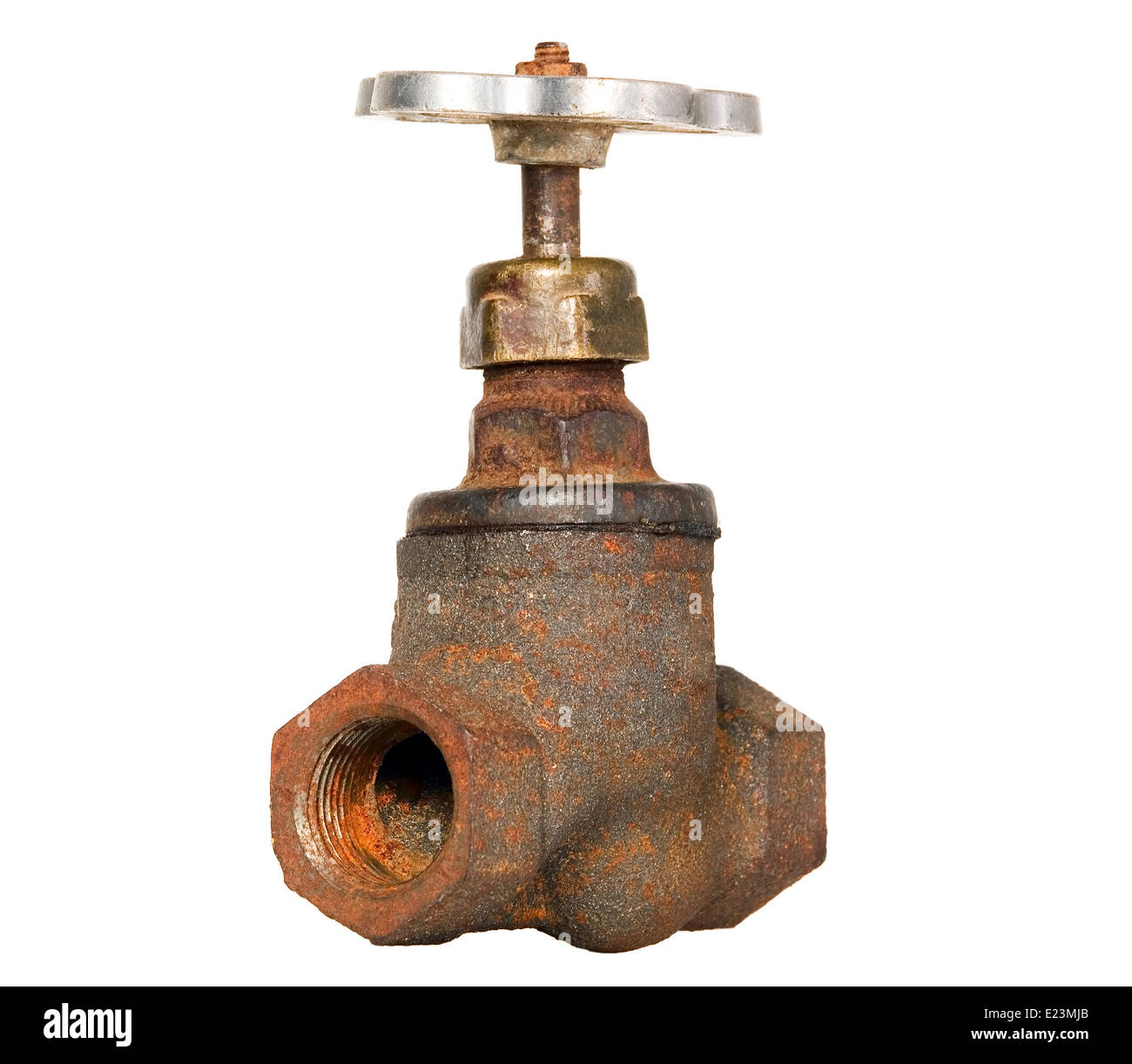 Old rusty brown tuyau avec grue, outil de plomberie industrielle Banque D'Images