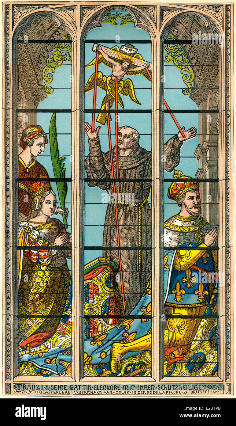 François Ier, roi de France et son épouse Aliénor d'Autriche Cathédrale de St Michael et St Gudule, Bruxelles, Belgique Banque D'Images