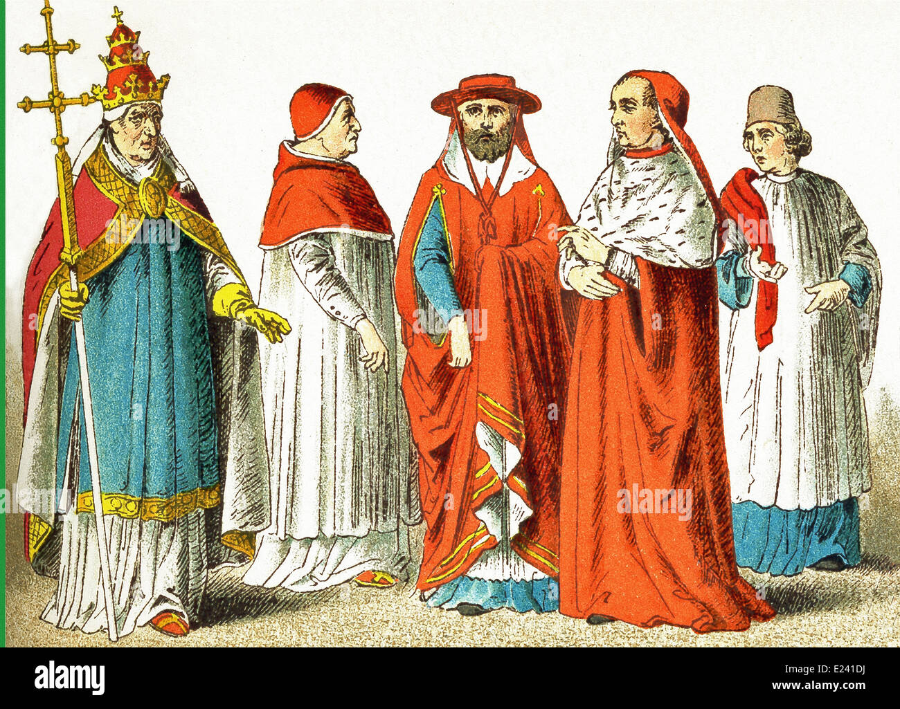 Les chiffres italiens sont ici : le Pape Boniface IX, le Pape Boniface IX en robe de chambre, deux cardinaux, canon et la date de l'an 1400. Banque D'Images