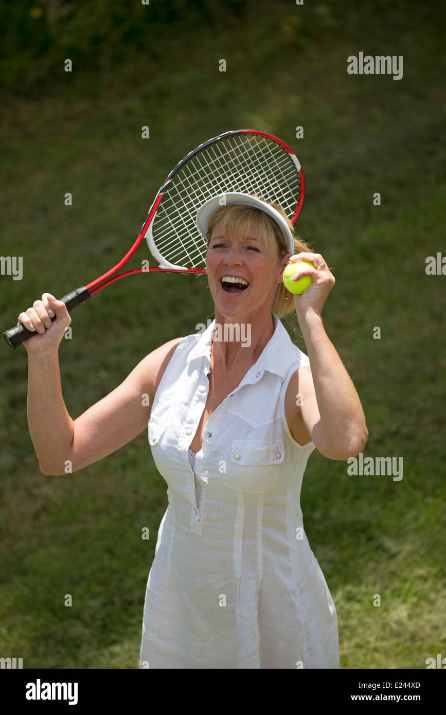 Jubilant tennis player Banque D'Images