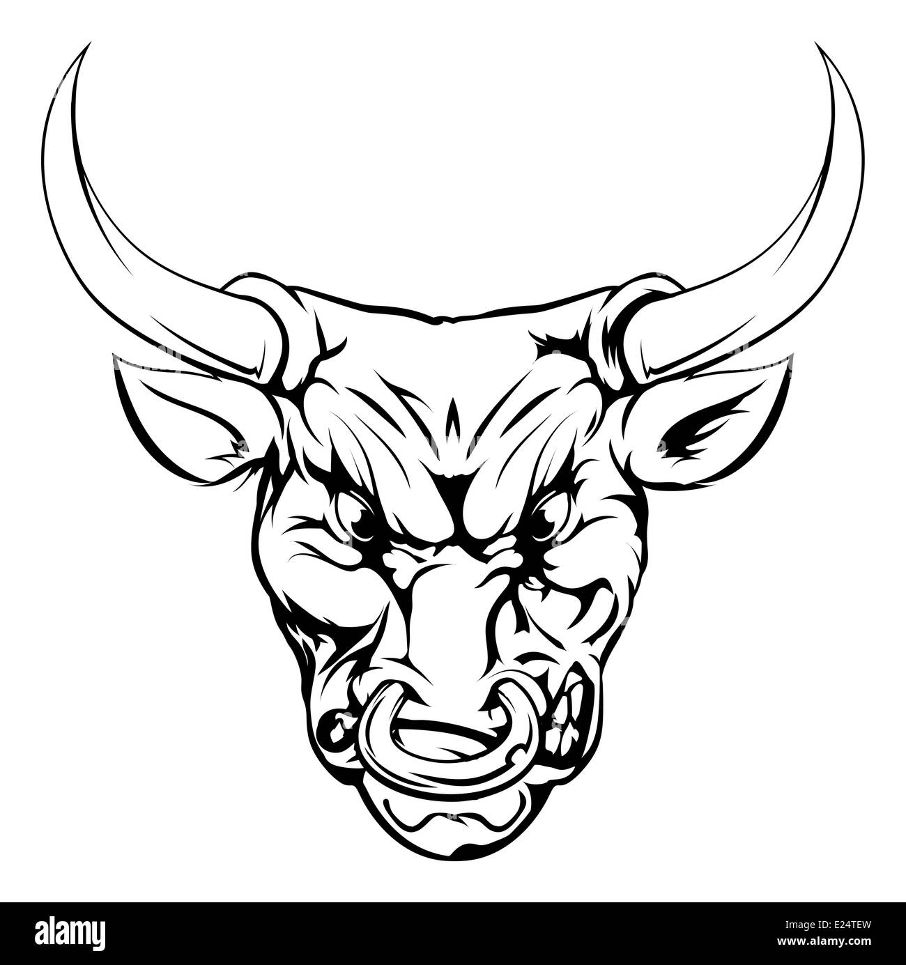 Une illustration en noir et blanc d'un caractère féroce animal taureau ou sportives mascot Banque D'Images
