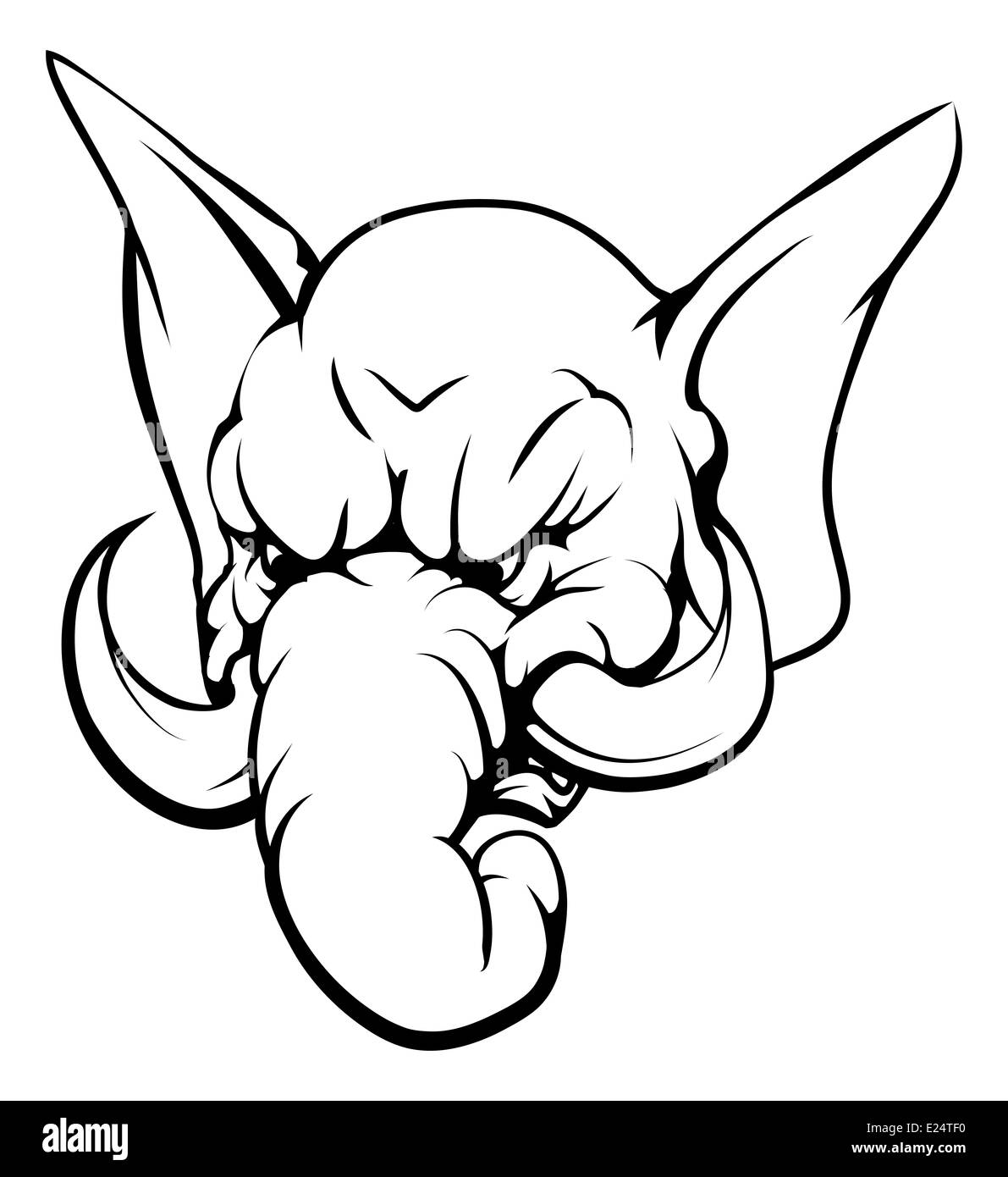 Une illustration en noir et blanc d'un caractère féroce animal éléphant ou sportives mascot Banque D'Images