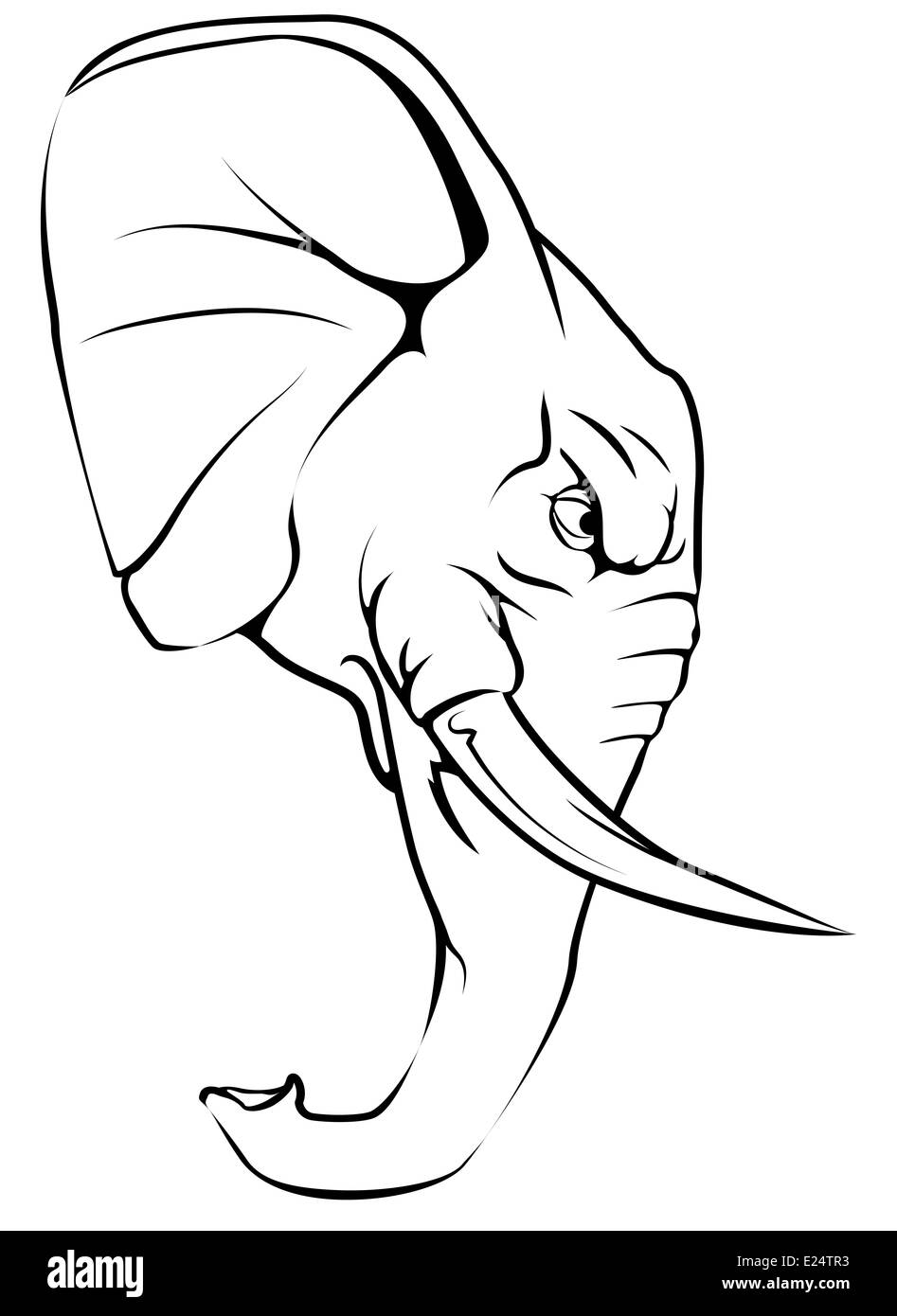 Une illustration en noir et blanc d'un caractère féroce animal éléphant ou sportives mascot Banque D'Images