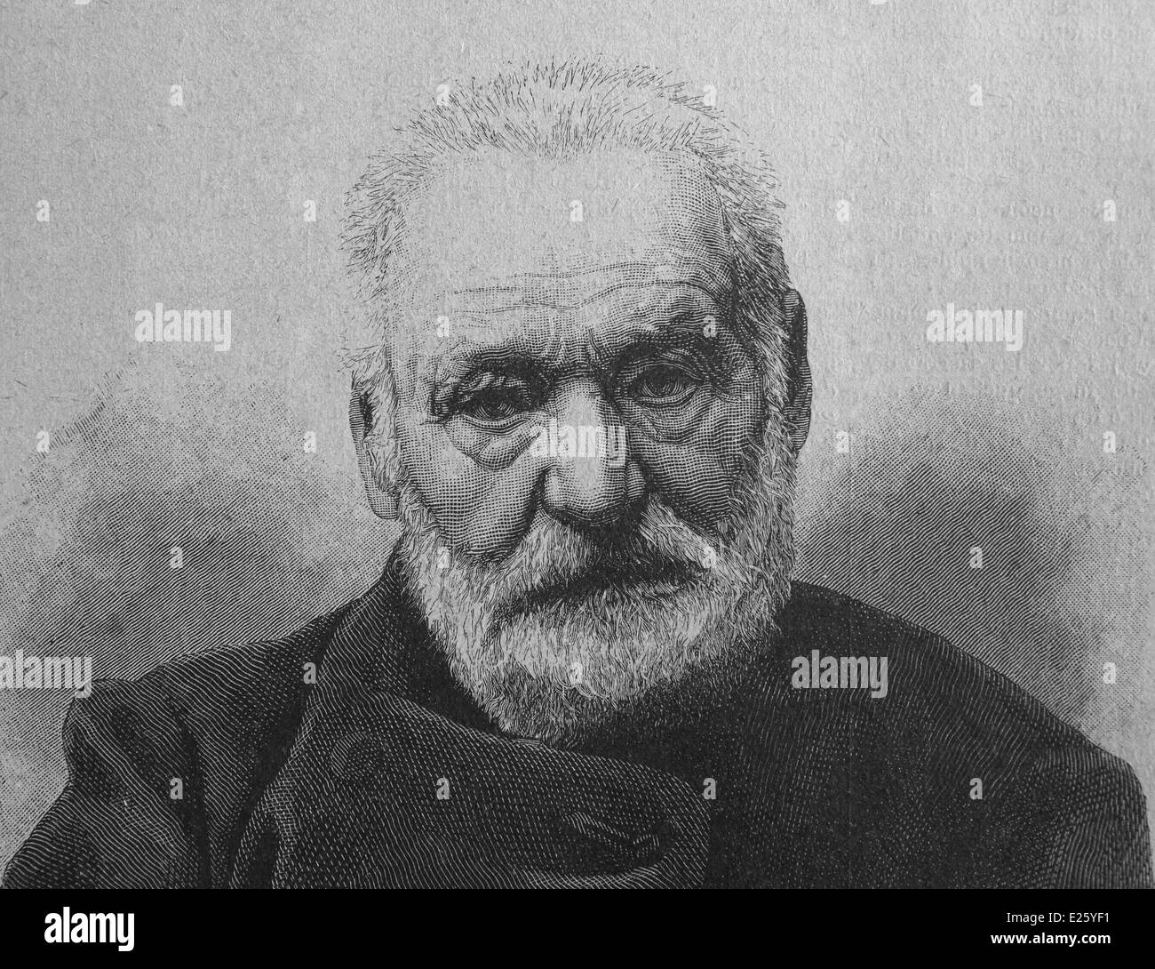 Victor Hugo (1802-1885). Poète, romancier et dramaturge allemand du mouvement romantique. Gravure, 19ème siècle. Banque D'Images